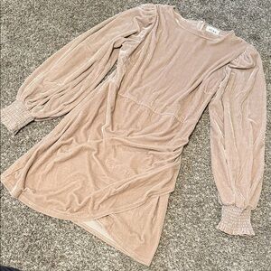 Velvet Long Sleeve Dress in Beige/blush Holiday Dress/Family photos